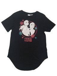 Disney Frozen Junior Womens Black Stronger Together Elsa & Anna T-Shirt
