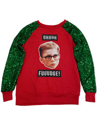 Junior Womens A Christmas Story Oh Fudge Sequin Long Sleeve Sweatshirt Top