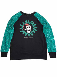 Disney Womens Junior Jack Skellington Sequin Long Sleeve Sweatshirt Top