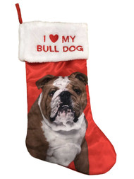 Red Satin I Love My Bull Dog Christmas Holiday Stocking