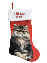 Red Satin I Love My Gray Cat Christmas Holiday Stocking