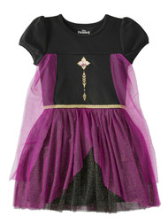 Disney Frozen 2 Girls Sparkly Black & Purple Princess Anna Dress With Cape