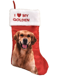 Red Satin I Love My Golden Retriever Christmas Holiday Stocking