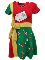 Junior Womens Red Green & Sparkly Gold Christmas Gift Holiday Sweater Dress