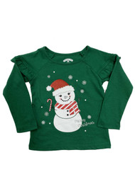 Infant & Toddler Girls Green Top Snowman Merry Christmas Baby Shirt