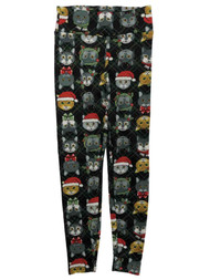 Junior Womens Black Christmas Kitty Cat Faux Fur Lined Holiday Leggings