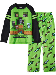 Minecraft Boys Green Ginger Boy Diamond Armor 2 Piece Pajama Sleep Set