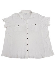 Womens Plus Size Bright White Button Front Casual Short Sleeve Tee Shirt Top 3X
