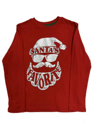 Boys Red Santa's Favorite Long Sleeve Christmas Holiday Shirt Top