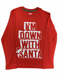 Boys Red "I'm Down With Santa" Christmas Holiday Long Sleeve Shirt Top