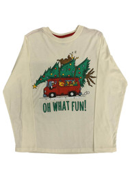 Boys Cream "Oh What Fun" Christmas Holiday Shirt Santa Van Presents Tree Top