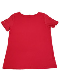 Womens Bright Apple Red Short Sleeve Buttons Casual Shirt Top T-shirt Medium