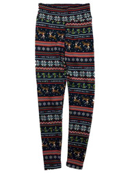 Junior Womens Blue Christmas Reindeer Faux Fur Lined Holiday Leggings