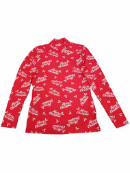 Womens Merry Christmas Print Red Long Sleeve Fitted Mock Turtleneck Shirt