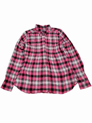 Womens Pink Black White Plaid Button Collar Long Sleeve Casual Shirt Top Small