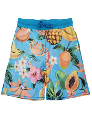 George Mens Blue Tropical Fruit Print French Terry Jam Sleep Lounge Shorts