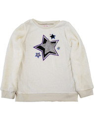 Girls Ivory Stars Sparkle Glitter Fuzzy Plush Winter Sweatshirt Shirt Top