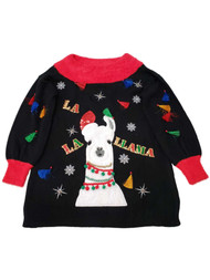 Womens Black Red La La Llama Sequin Bling Christmas Holiday Tunic Sweater