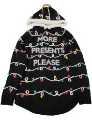 Junior Womens More Presents Please Sherpa Hoodie Christmas Sweater