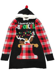 Junior Womens I Deserve To Be Spoiled Sherpa Hoodie Christmas Sweater