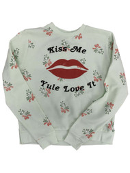 Junior Womens Mint Green "Kiss Me Yule Love It" Christmas Holiday Sweatshirt