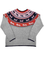 Womens Sparkly Metallic Grey & Navy Blue Dog Print Knit Winter Sweater