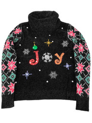 Womens Joy Black Sequin Knit Cowl Neck Christmas Holiday Winter Sweater Top