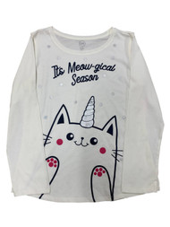 Girls Cream "It's Meow-gical Season" Kitty Unicorn Holiday Shirt Top