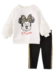 Disney Infant Girls Minnie Mouse Leopard Bow Top & Gold Stripe Leggings