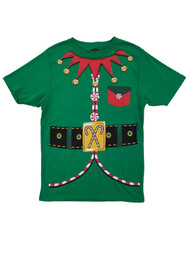 Mens Green Christmas Elf Costume Tee Short Sleeve T-Shirt