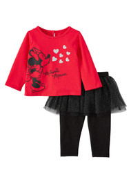 Disney Infant Girls 2pc Red Minnie Mouse Kisses Top & Tutu Legging Set