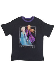 Disney Frozen Junior Womens Black Elsa & Anna T-Shirt Fearless Tee Shirt