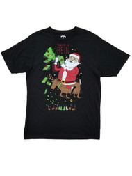 Mens Black Make It Rein Santa Claus Reindeer Christmas Gift Holiday T-Shirt
