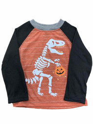 Toddler Boys Orange & Black Halloween Trick or Treat Dinosaur Shirt Top