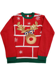 Girls Red Sequined Reindeer Knit Christmas Holiday Xmas Sweater Top X-Large