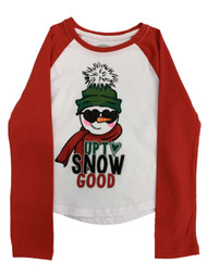 Girls Red & White Up To Snow Good Snowman Holiday Christmas Raglan Shirt Top