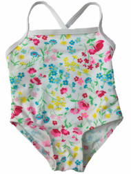Infant Girls White Blue Pink Yellow & Red Floral Flower 1 Piece Swimming Suit