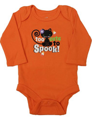 Infant Girl Orange Black Cat Too Cute Bodysuit Halloween Creeper Shirt