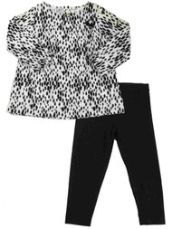 Infant Girls White & Black Sparkle Outfit 2 Piece Peasant Shirt Legging