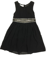 Girls Black Sheer Tulle Sequin Embellished Waist Formal Party Flower Girl Dress