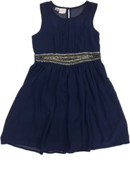 Girls Navy Sheer Tulle Sequin Embellished Waist Formal Party Flower Girl Dress