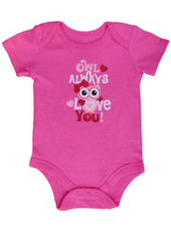 Infant Girls Pink Owl Always Love You Heart Creeper Valentines Day Bodysuit 0-3m