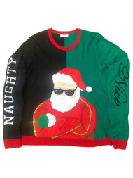 Mens Santa Claus Hipster Sunglasses Naughty Nice Christmas Holiday Sweater