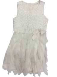 Girls Cream White Tulle Rose & Ruffle Formal Party Flower Girl Easter Dress