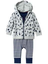 Infant Boys Blue Alphabet Bodysuit Hoodie & Striped Pants Outfit Set
