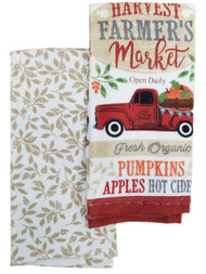 Autumn Season Farmers Market Harvest Truck Kitchen Towel Set, 2 Dish Towels