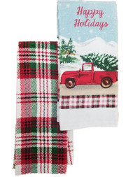 Holiday Time Red Truck Christmas Kitchen Towel Set, 2 Cotton Dish Towels