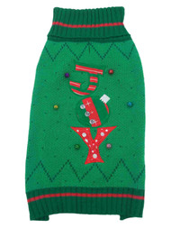 Green Christmas Holiday Dog Sweater Joy Jingle Bells Ornament Pet Costume