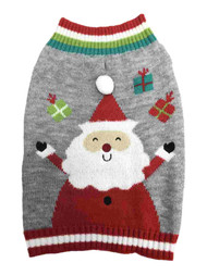 Dog Sweater Gray Jolly Happy Santa Claus Christmas Holiday Pet Costume Small