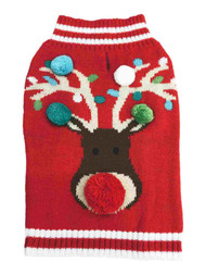 Dog Sweater Red Nose Rudolph Reindeer Christmas Holiday Pet Costume Small